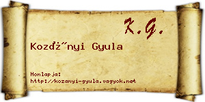 Kozányi Gyula névjegykártya